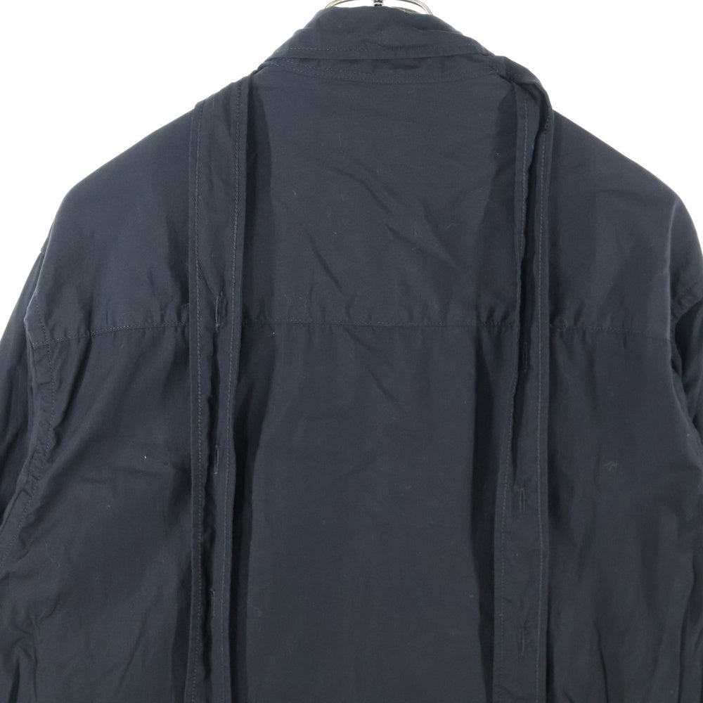 Yohji Yamamoto POUR HOMME(ヨウジヤマモト プールオム) 21AW コットンシャツ ロングシャツ 長袖シャツ ネックベルト 胸ポケット ブラック HX-B55-005