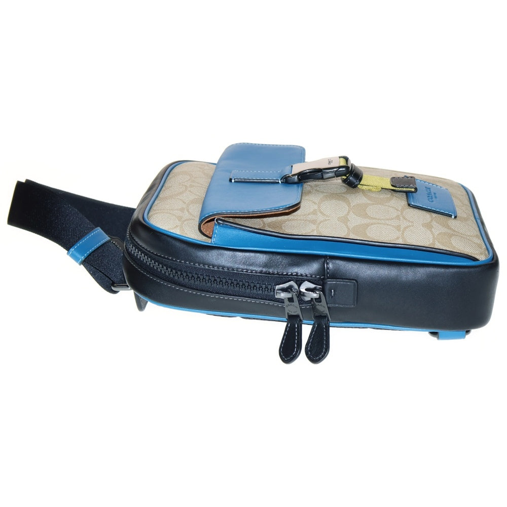 COACH(コーチ) ショルダーバッグ シグネチャー トラック パック スリングパック 肩掛け ベージュ×ブルー CH117