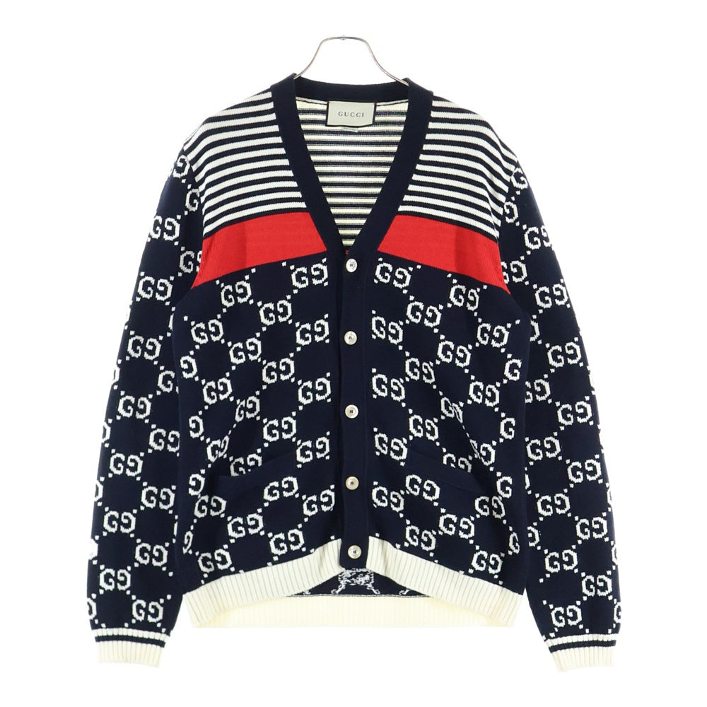 GUCCI(グッチ) Classic GG Logo Stitching Wool Knitted Cardigan GGロゴ総柄 ウール ニット カーディガン ブラック 523048 X9I07