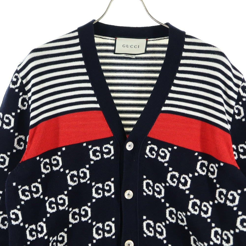 GUCCI(グッチ) Classic GG Logo Stitching Wool Knitted Cardigan GGロゴ総柄 ウール ニット カーディガン ブラック 523048 X9I07
