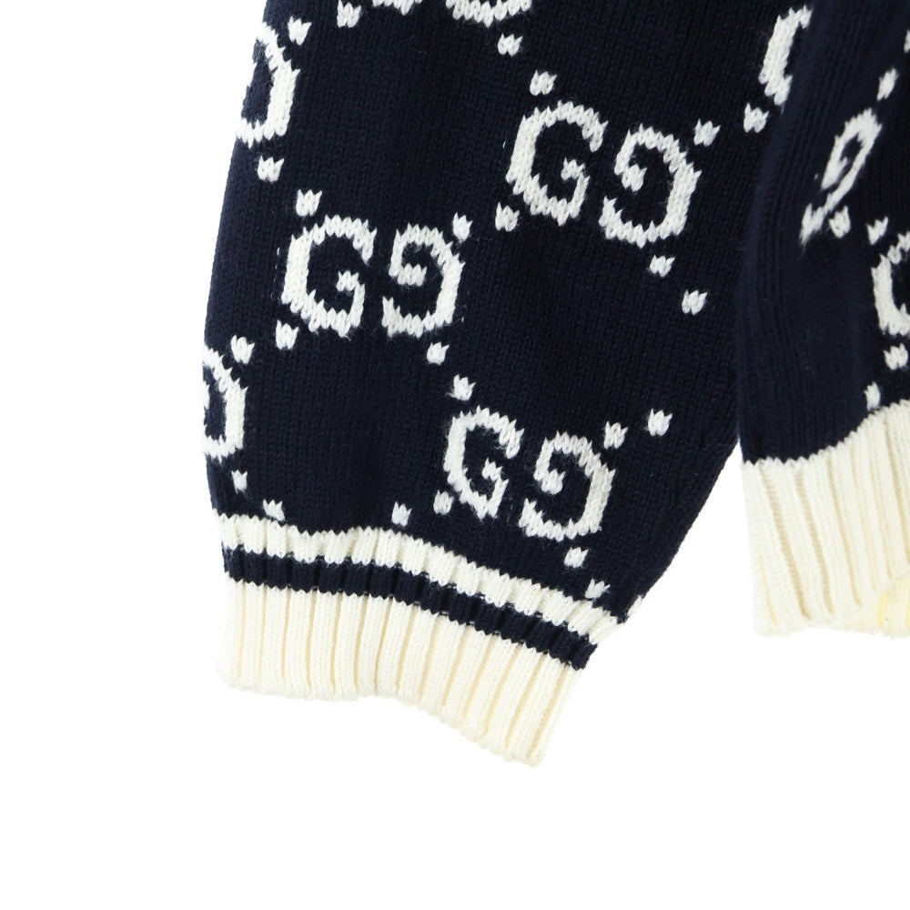 GUCCI(グッチ) Classic GG Logo Stitching Wool Knitted Cardigan GGロゴ総柄 ウール ニット カーディガン ブラック 523048 X9I07