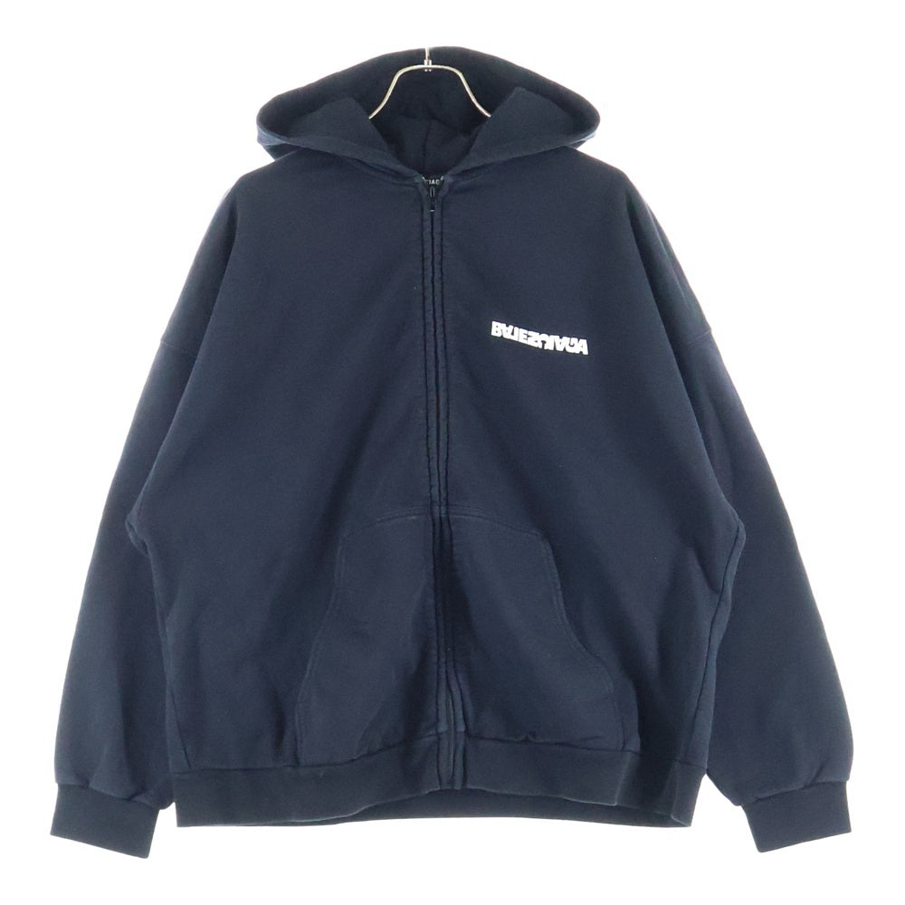 BALENCIAGA(バレンシアガ) 21AW Wide Zip Up Hoodie ターンロゴジップアップワイドパーカー ブラック 674719 TLVB4