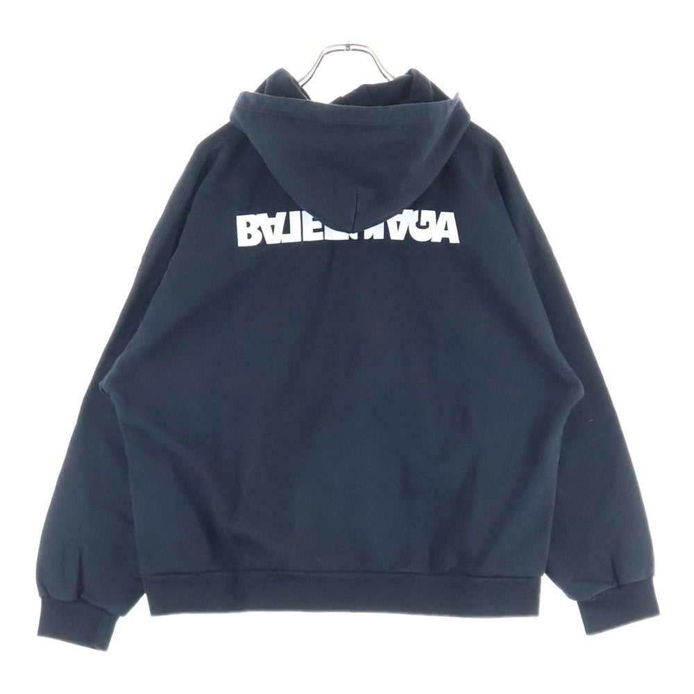 BALENCIAGA(バレンシアガ) 21AW Wide Zip Up Hoodie ターンロゴジップアップワイドパーカー ブラック 674719 TLVB4