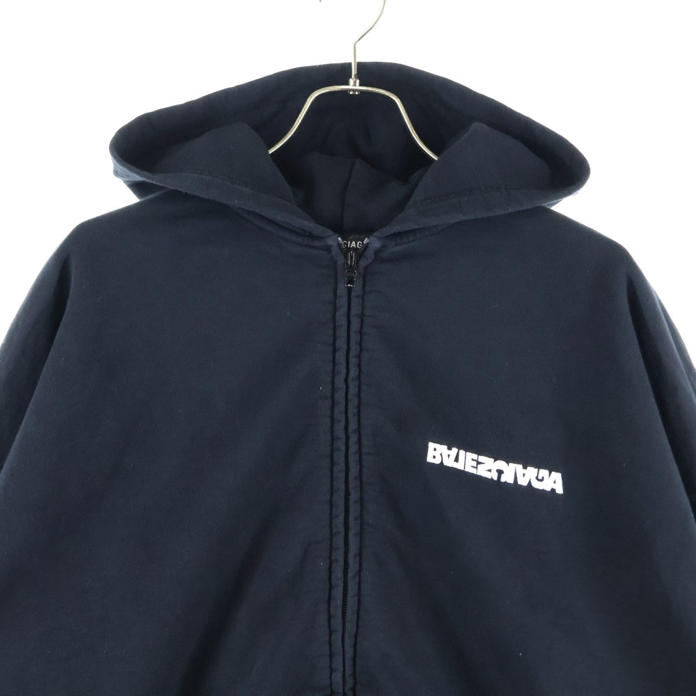 BALENCIAGA(バレンシアガ) 21AW Wide Zip Up Hoodie ターンロゴジップアップワイドパーカー ブラック 674719 TLVB4