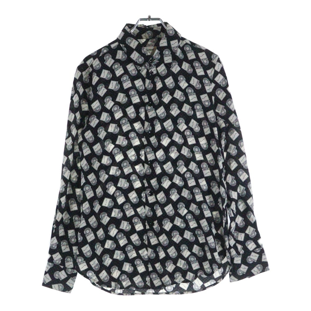 SAINT LAURENT PARIS(サンローランパリ) 18SS 長袖シャツ ディスク 総柄 シルク ブラック/ホワイト SG05 395733 Y398U 1095