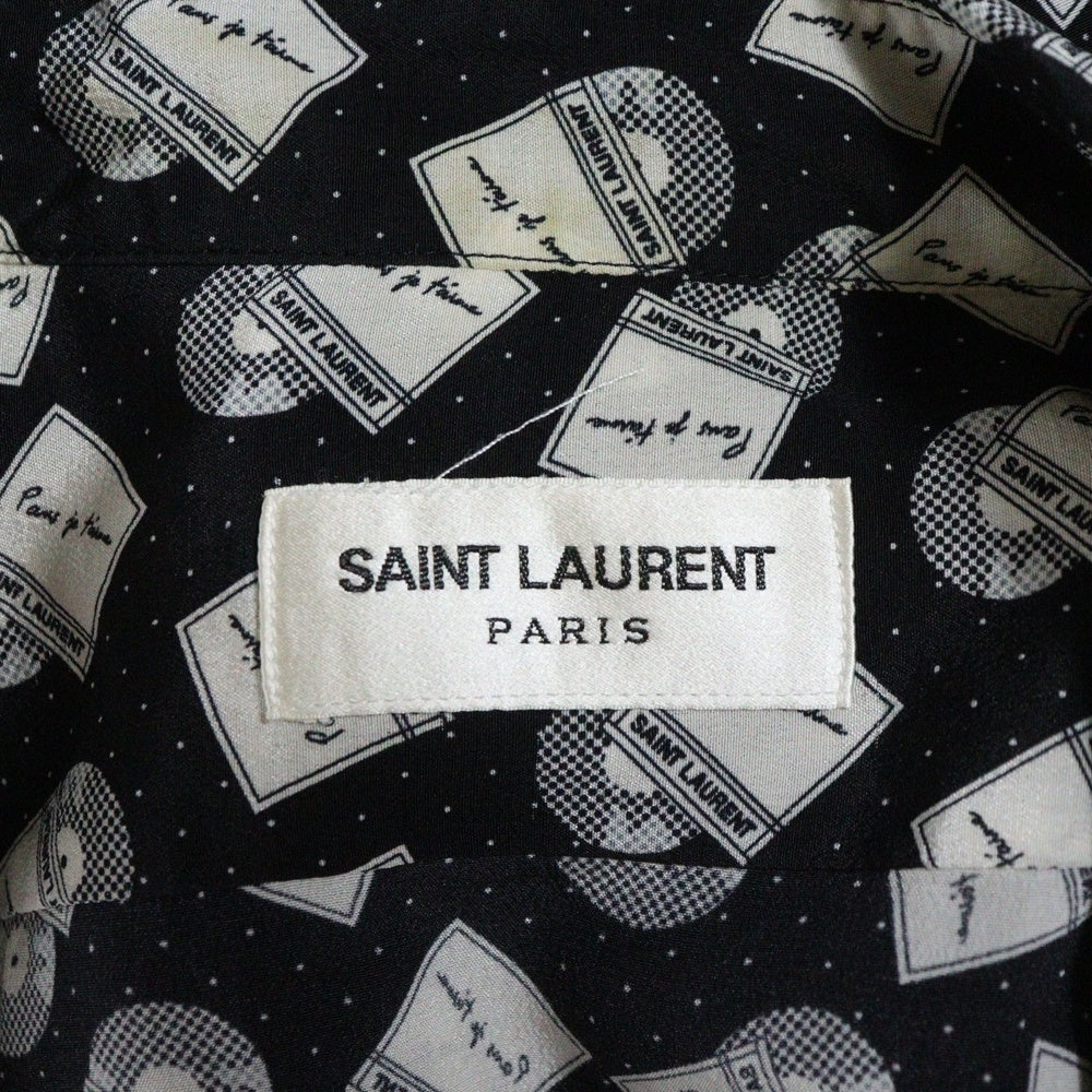 SAINT LAURENT PARIS(サンローランパリ) 18SS 長袖シャツ ディスク 総柄 シルク ブラック/ホワイト SG05 395733 Y398U 1095