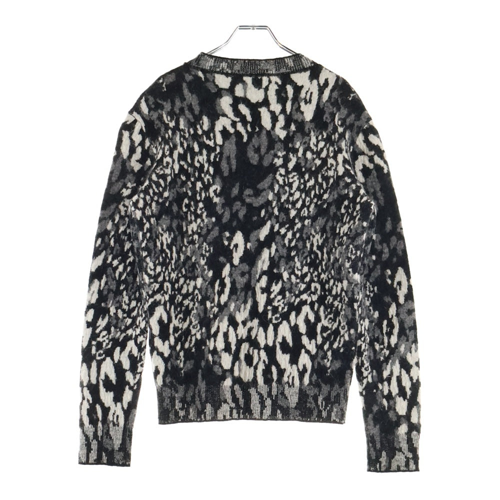 SAINT LAURENT PARIS(サンローランパリ) レオパードニット クルーネックセーター ウール ブラック/ホワイト KH70 609385 YAMP2 1913