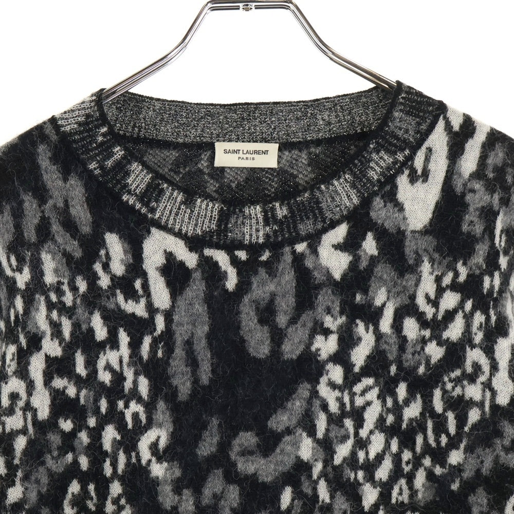 SAINT LAURENT PARIS(サンローランパリ) レオパードニット クルーネックセーター ウール ブラック/ホワイト KH70 609385 YAMP2 1913