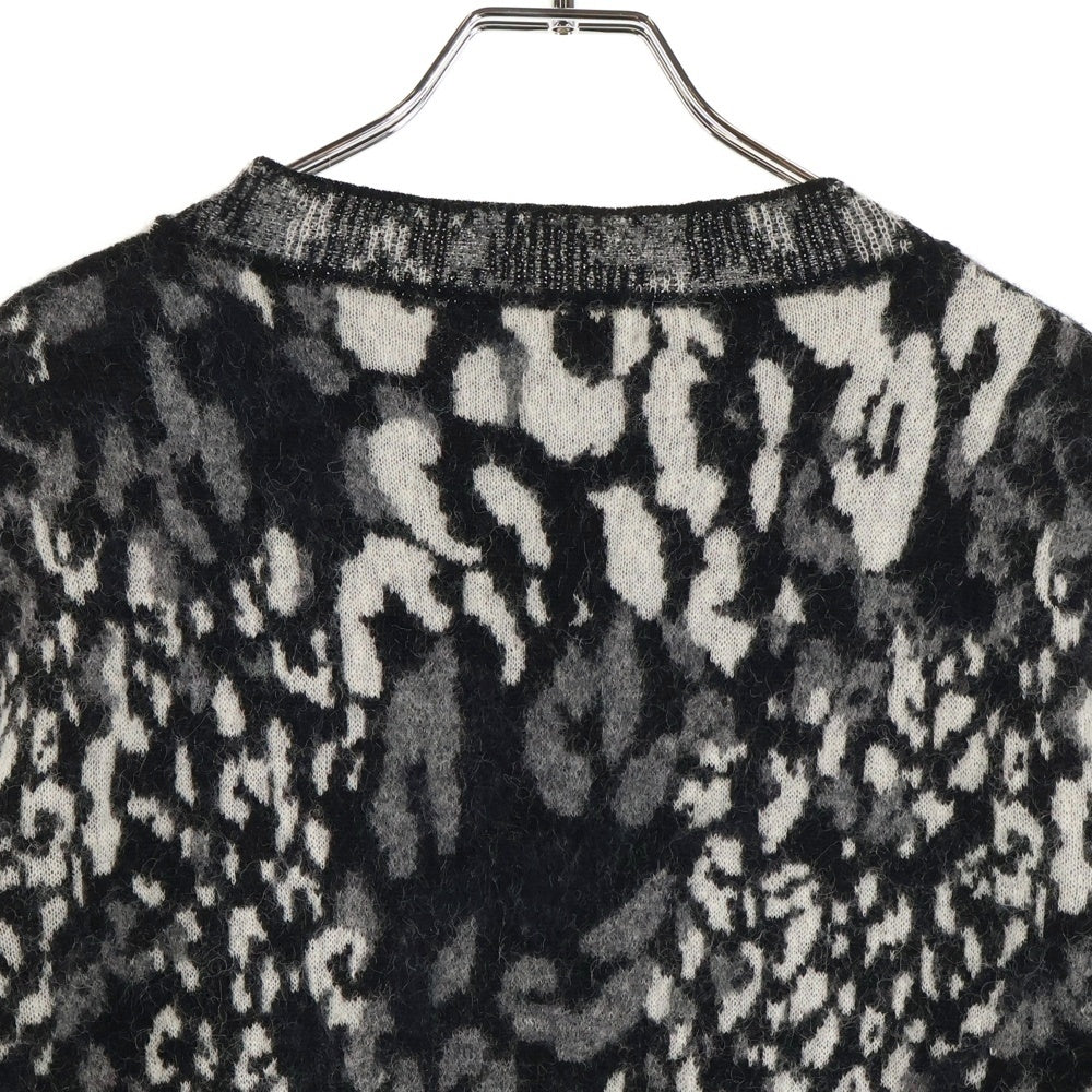 SAINT LAURENT PARIS(サンローランパリ) レオパードニット クルーネックセーター ウール ブラック/ホワイト KH70 609385 YAMP2 1913