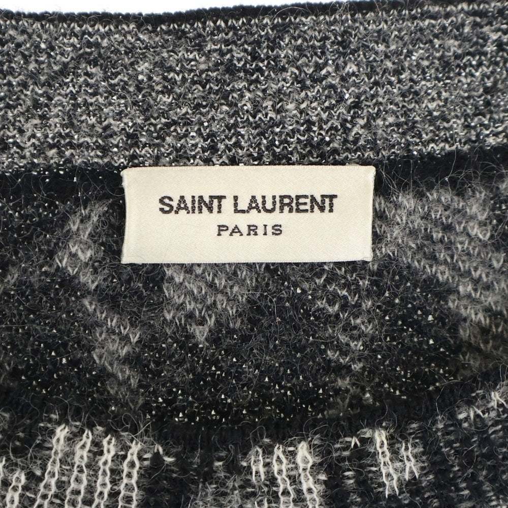 SAINT LAURENT PARIS(サンローランパリ) レオパードニット クルーネックセーター ウール ブラック/ホワイト KH70 609385 YAMP2 1913