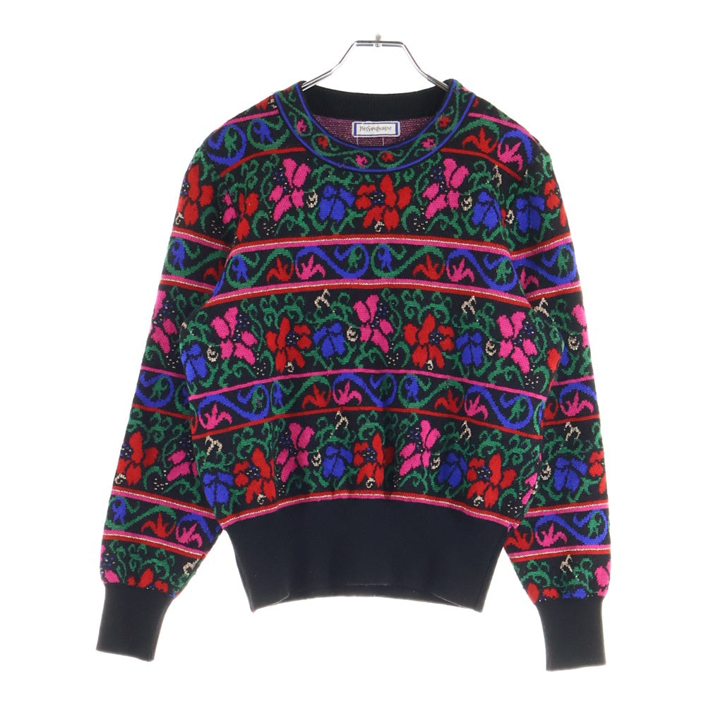 YVES SAINT LAURENT(イヴサンローラン) ニット クルーネックセーター フラワー総柄 ウール マルチカラー レディース SS13-863