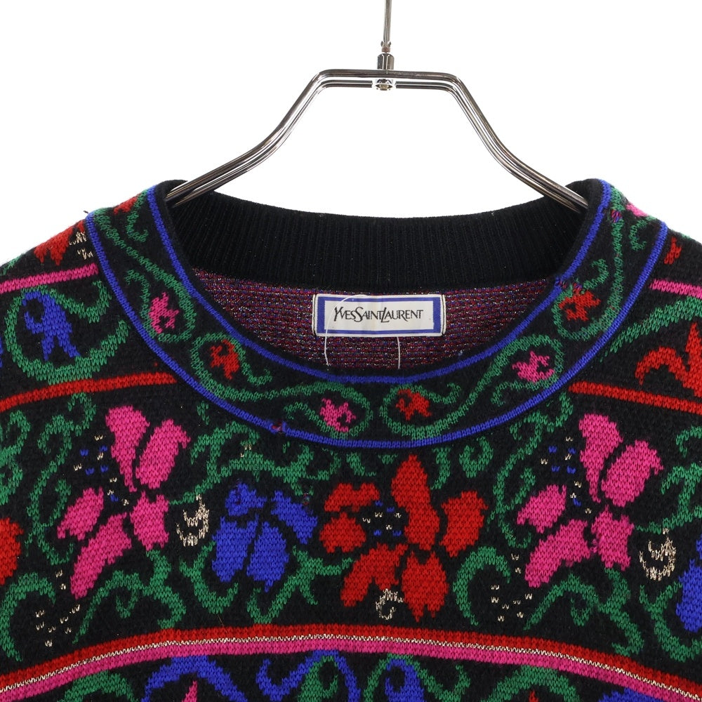 YVES SAINT LAURENT(イヴサンローラン) ニット クルーネックセーター フラワー総柄 ウール マルチカラー レディース SS13-863