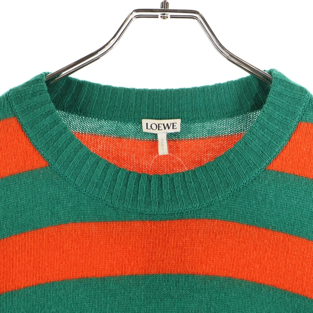 LOEWE(ロエベ) ニット クルーネックセーター ボーダー アナグラム刺繍 ウール カシミヤ混 オレンジ/グリーン H3299370SM