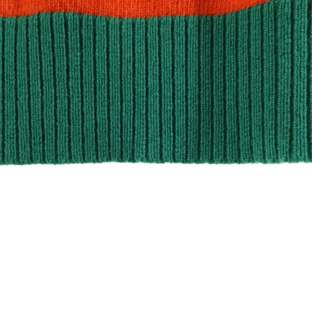 LOEWE(ロエベ) ニット クルーネックセーター ボーダー アナグラム刺繍 ウール カシミヤ混 オレンジ/グリーン H3299370SM