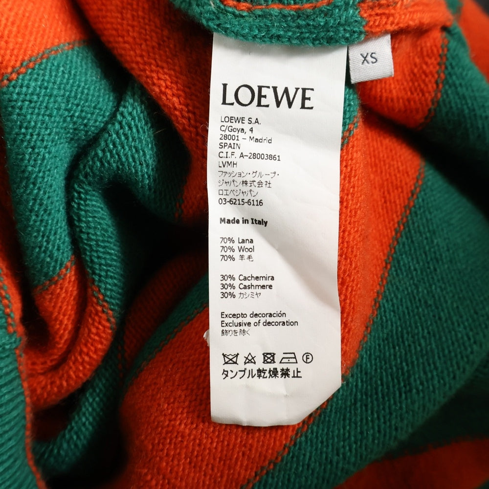 LOEWE(ロエベ) ニット クルーネックセーター ボーダー アナグラム刺繍 ウール カシミヤ混 オレンジ/グリーン H3299370SM