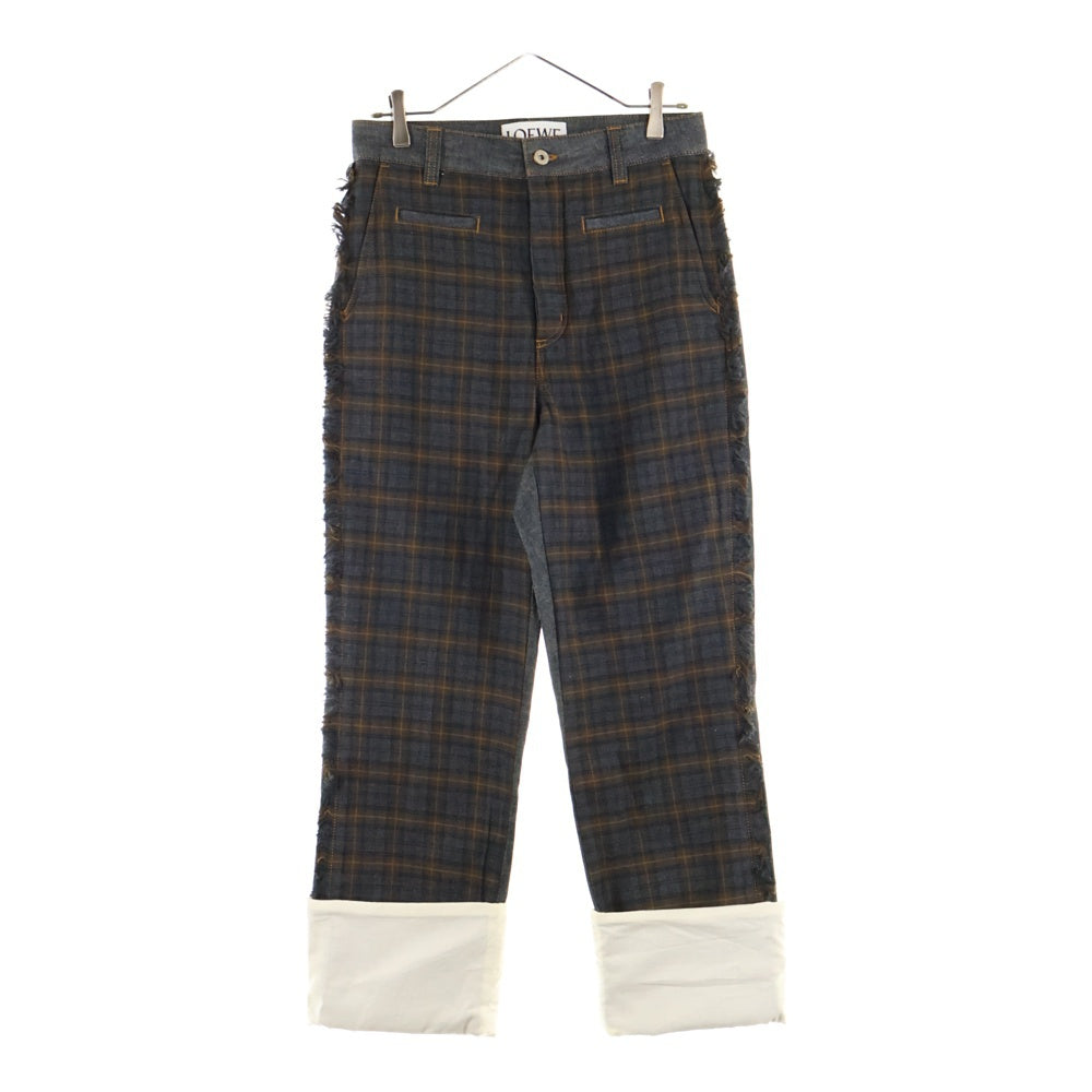 LOEWE(ロエベ) FISHERMAN CHECK PATCH JEAN フィッシャーマン チェック パッチ ジーンズ デニムパンツ インディゴ/ブラウン H2292430IB