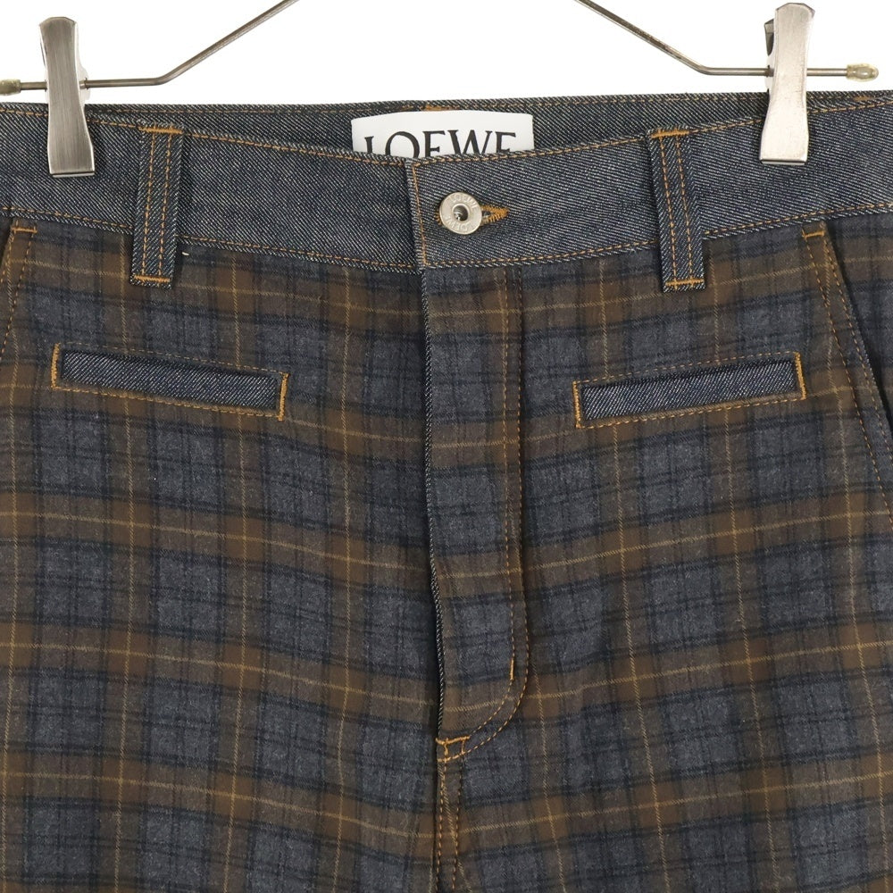 LOEWE(ロエベ) FISHERMAN CHECK PATCH JEAN フィッシャーマン チェック パッチ ジーンズ デニムパンツ インディゴ/ブラウン H2292430IB