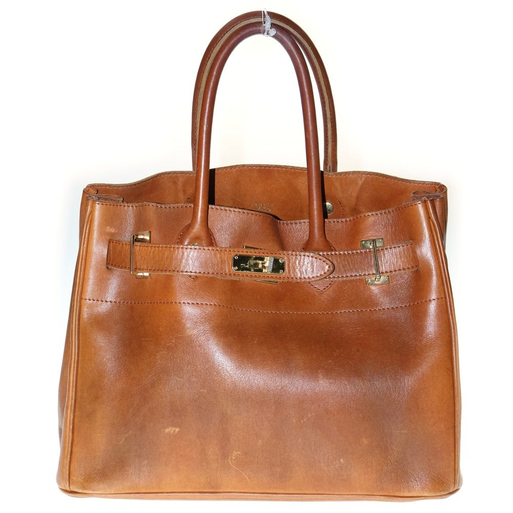 NO BRAND(ノーブランド) バックル金具 レザーハンドバッグ ブラウン