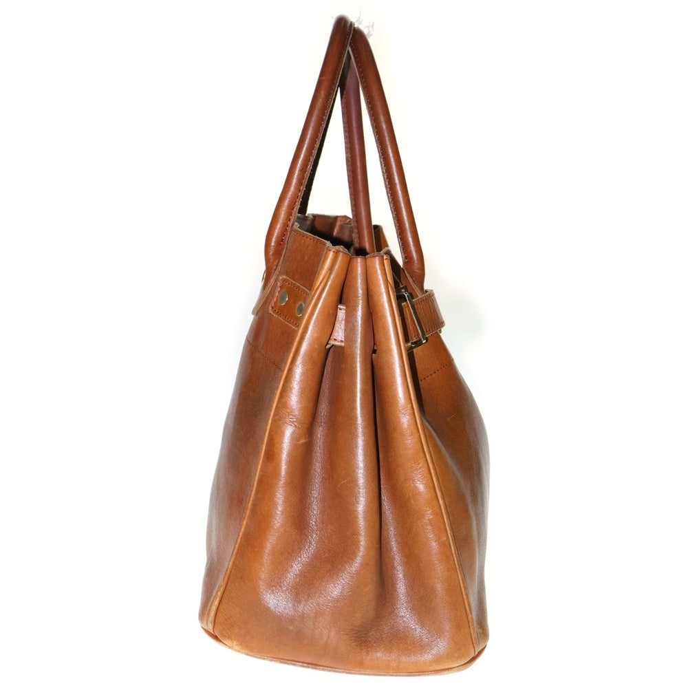 NO BRAND(ノーブランド) バックル金具 レザーハンドバッグ ブラウン