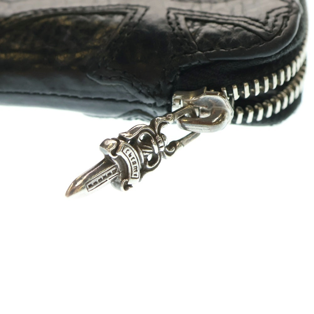 CHROME HEARTS(クロムハーツ) ONE TRILLION DLRS CEME ワン トリリオン ドルズ セメタリークロスパッチ付き ダガー ラウンド ジップ ヘビーレザー コインケース ブラック