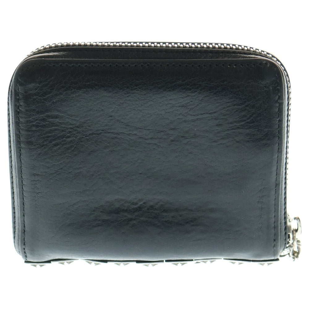 CHROME HEARTS(クロムハーツ) 3 SIDE ZIP 3サイドジップ サイドピラミッドスタッズレザーウォレット財布 ブラック/シルバー