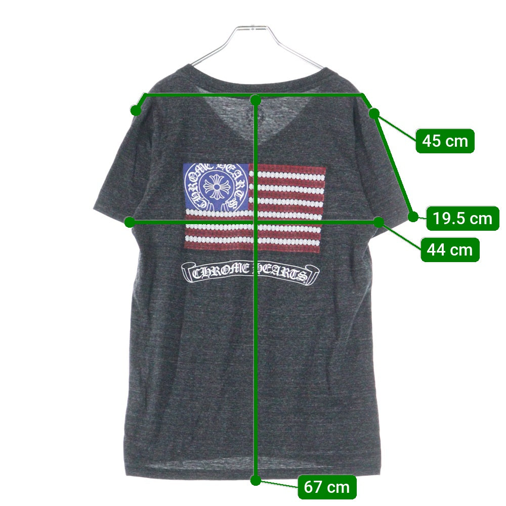 CHROME HEARTS(クロムハーツ) American Flag Tee Vネック アメリカンフラッグプリント 半袖Tシャツ カットソー グレー