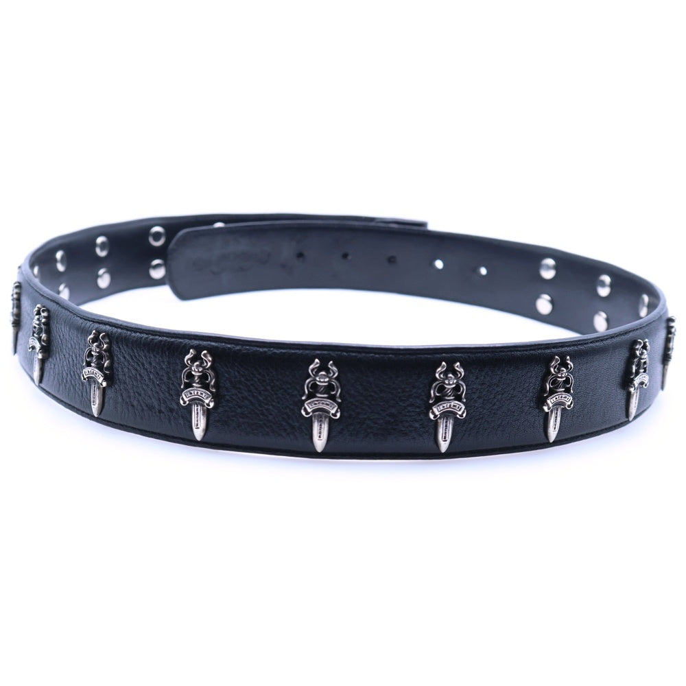 CHROME HEARTS(クロムハーツ) STRAP No5 DGGR #5ダガーローデット レザーベルト ブラック/シルバー