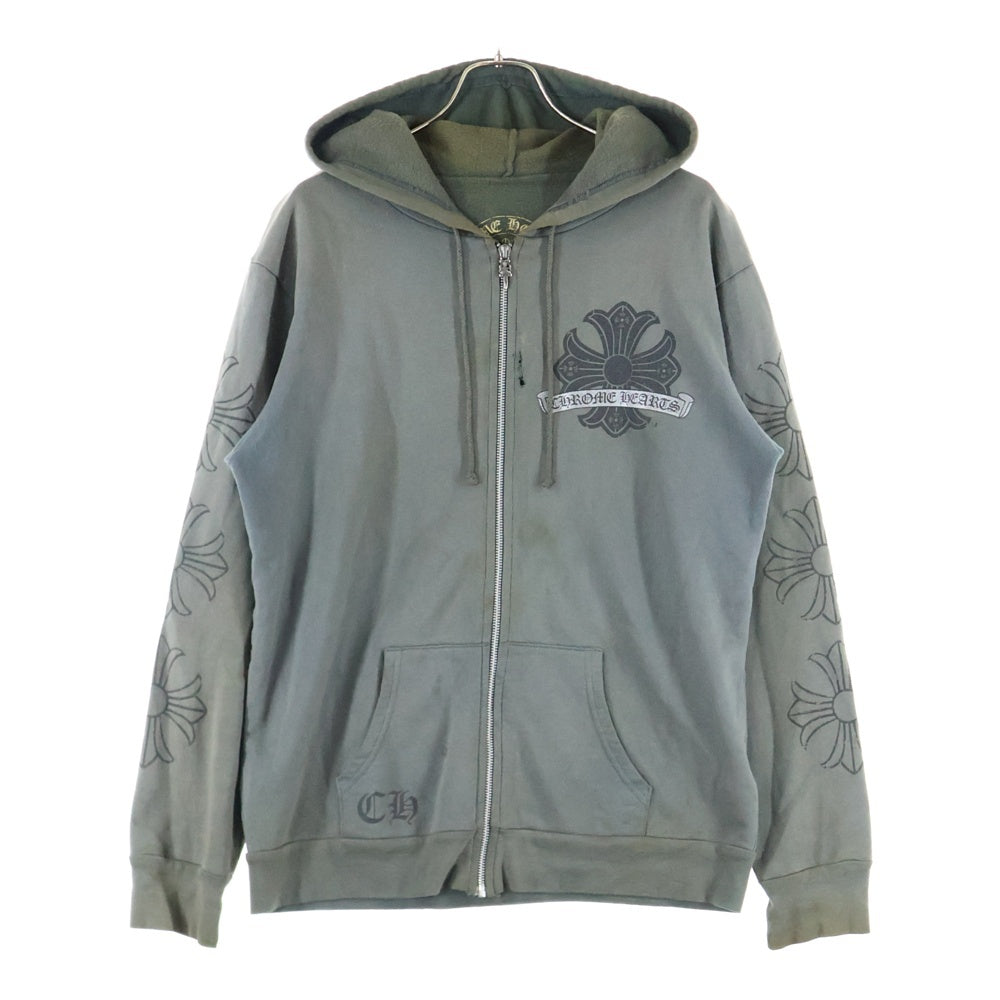 CHROME HEARTS(クロムハーツ) OLD CH PLUS 袖CHプラスプリント ジップアップ パーカー グレー