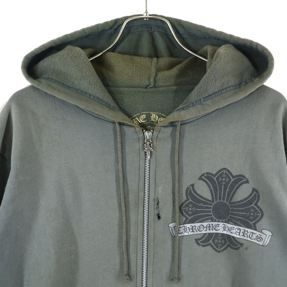 CHROME HEARTS(クロムハーツ) OLD CH PLUS 袖CHプラスプリント ジップアップ パーカー グレー