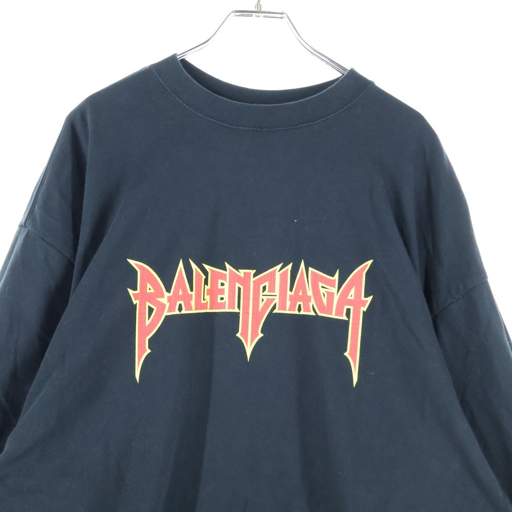 BALENCIAGA(バレンシアガ) 22AW メタルロゴ シャツレイヤード クルーネック半袖Tシャツ カットソー ブラック 698631 TMV88