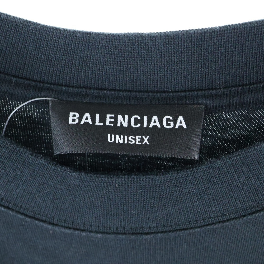 BALENCIAGA(バレンシアガ) 22AW メタルロゴ シャツレイヤード クルーネック半袖Tシャツ カットソー ブラック 698631 TMV88