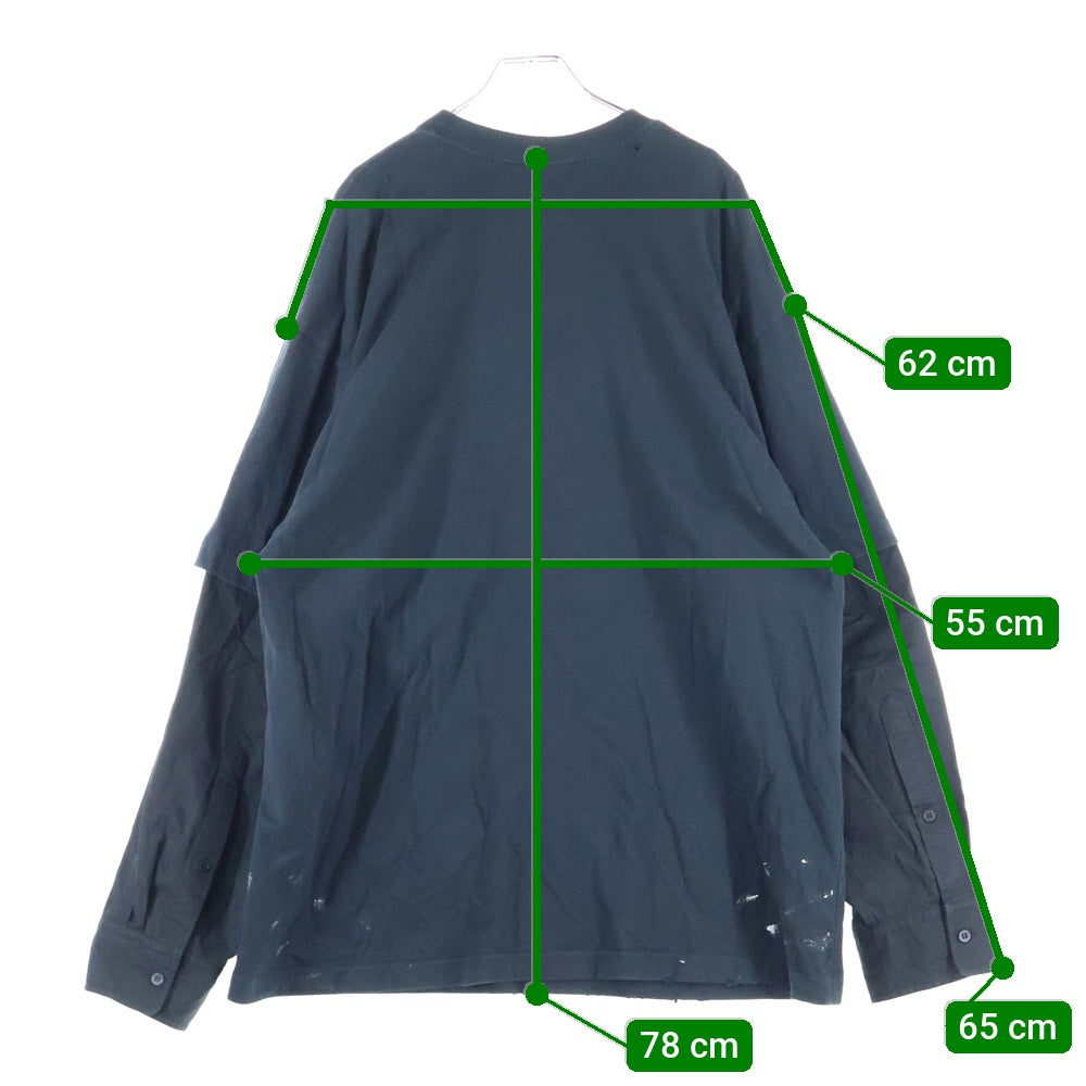 BALENCIAGA(バレンシアガ) 22AW メタルロゴ シャツレイヤード クルーネック半袖Tシャツ カットソー ブラック 698631 TMV88