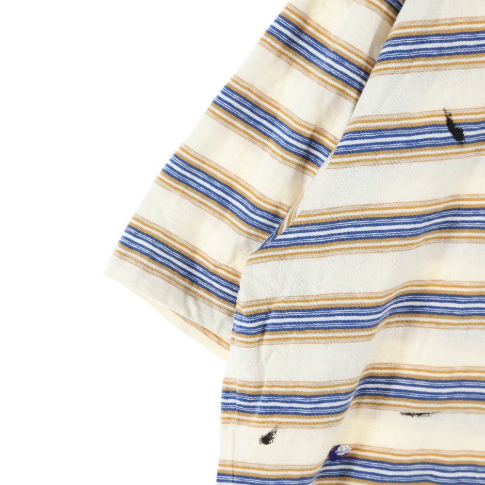 GALLERY DEPT.(ギャラリーデプト) ×LANVIN ランバン ペイント加工 ボーダー半袖Tシャツ クルーネックカットソー ベージュ RM-TSG009-J043-P22