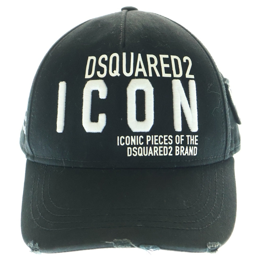 DSQUARED2(ディースクエアード) ICON SLOGAN CAP ロゴ刺繍 ベースボールキャップ 帽子 ブラック