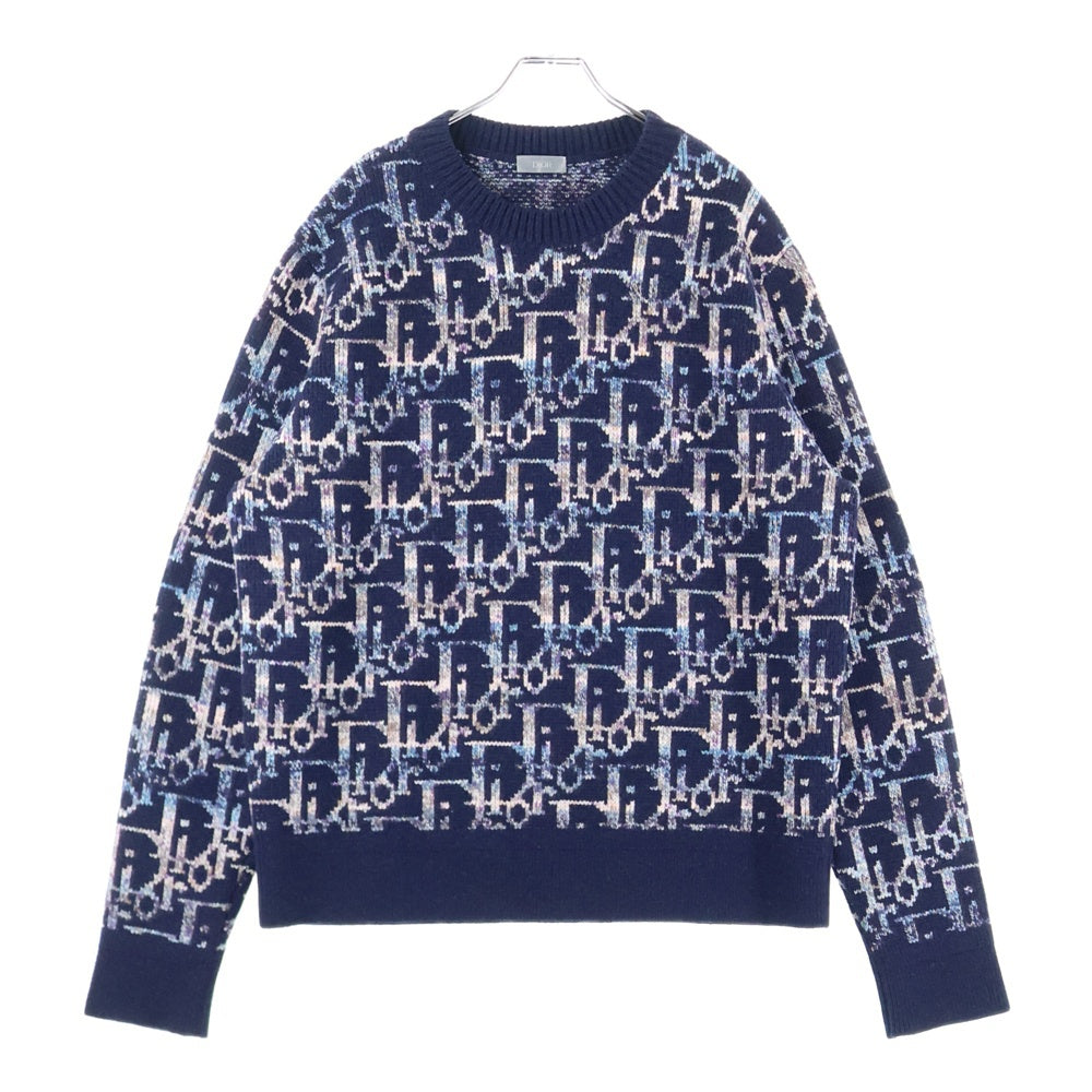 DIOR(ディオール) 21AW Oblique Wool Jacquard Sweater 193M638AT344 オブリークウールジャガードニット 長袖セーター ブルー