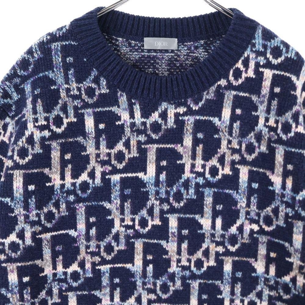 DIOR(ディオール) 21AW Oblique Wool Jacquard Sweater 193M638AT344 オブリークウールジャガードニット 長袖セーター ブルー