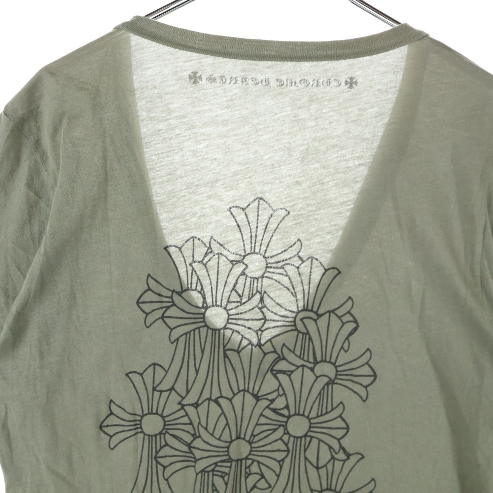 CHROME HEARTS(クロムハーツ) CEMETERY S/S TEE バックセメタリープリント Vネック 半袖Tシャツ カーキ