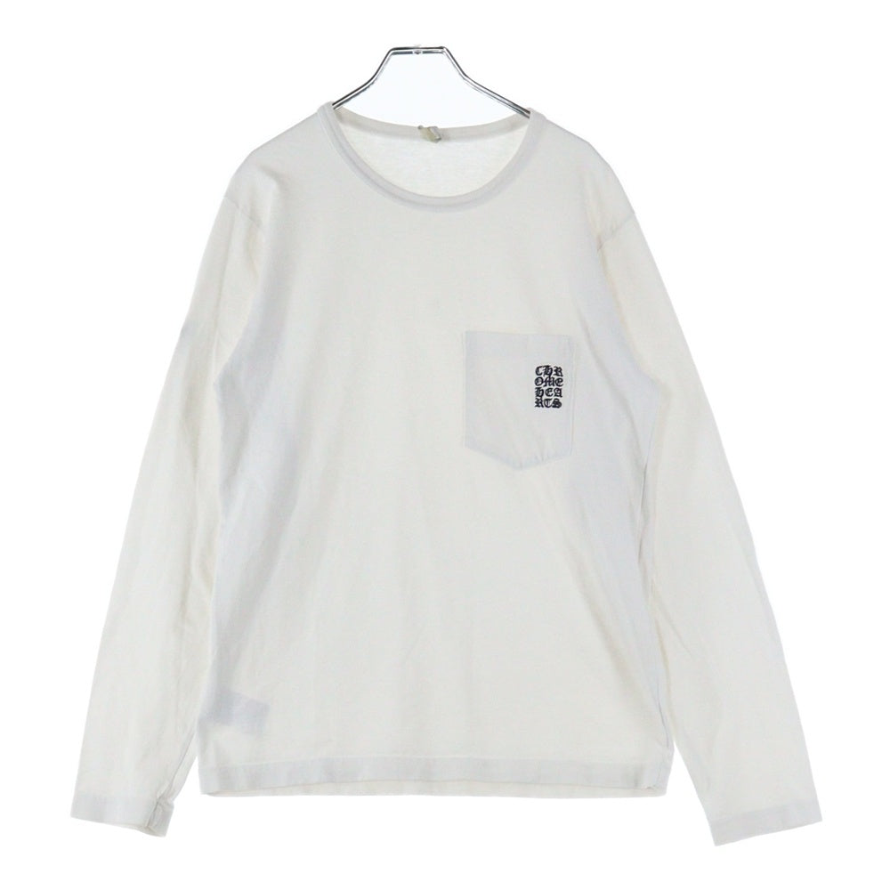 CHROME HEARTS(クロムハーツ) YNOT L/S TEE フロントロゴ刺繍 袖CHクロス刺繍 クルーネック 長袖Tシャツ ホワイト