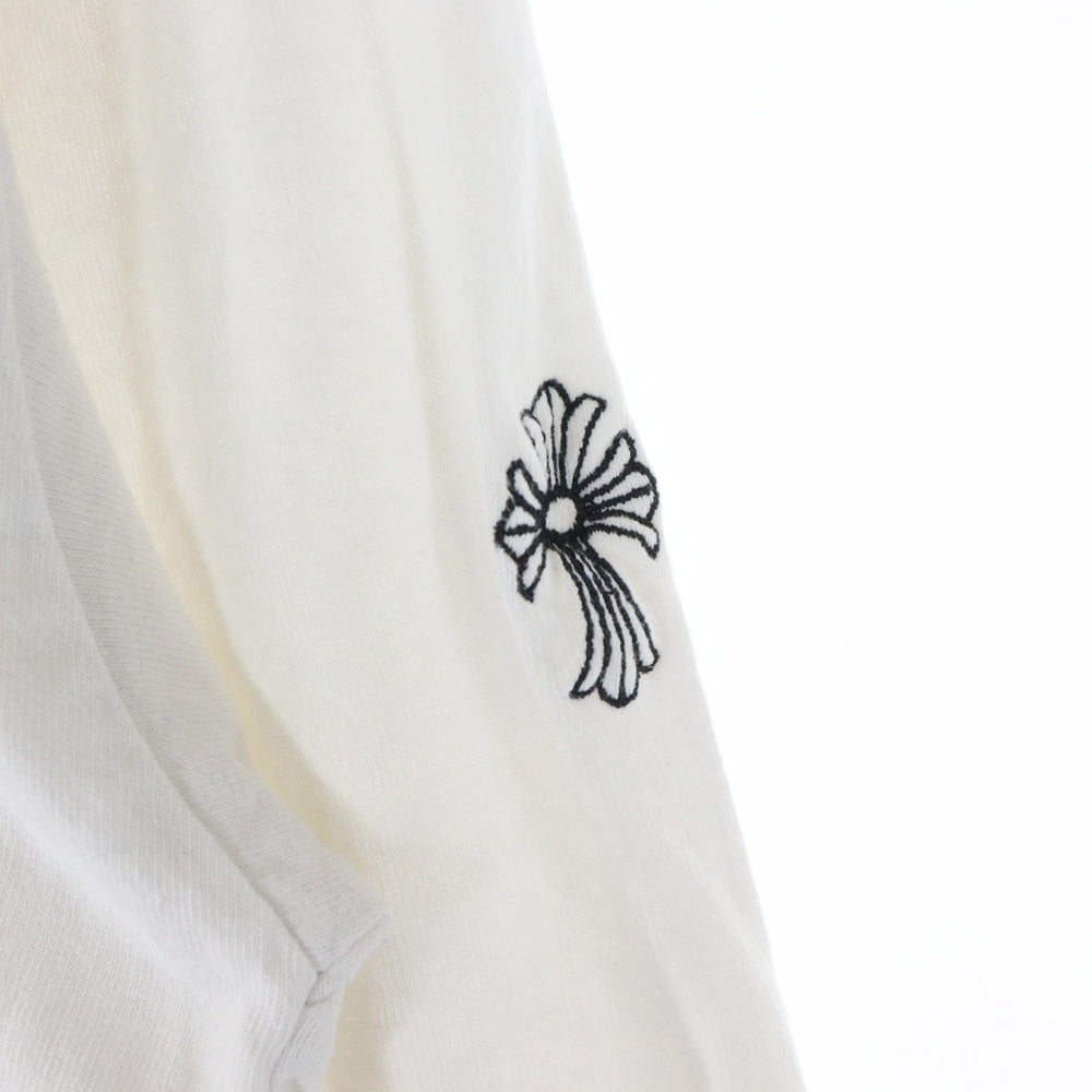 CHROME HEARTS(クロムハーツ) YNOT L/S TEE フロントロゴ刺繍 袖CHクロス刺繍 クルーネック 長袖Tシャツ ホワイト