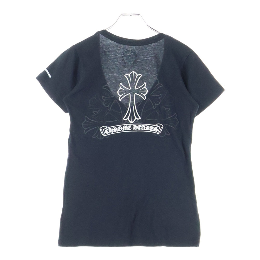 CHROME HEARTS(クロムハーツ) バックラベルクロス Vネック 半袖Tシャツ ブラック