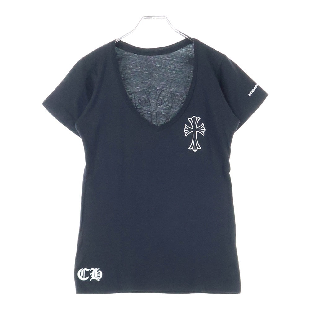 CHROME HEARTS(クロムハーツ) バックラベルクロス Vネック 半袖Tシャツ ブラック