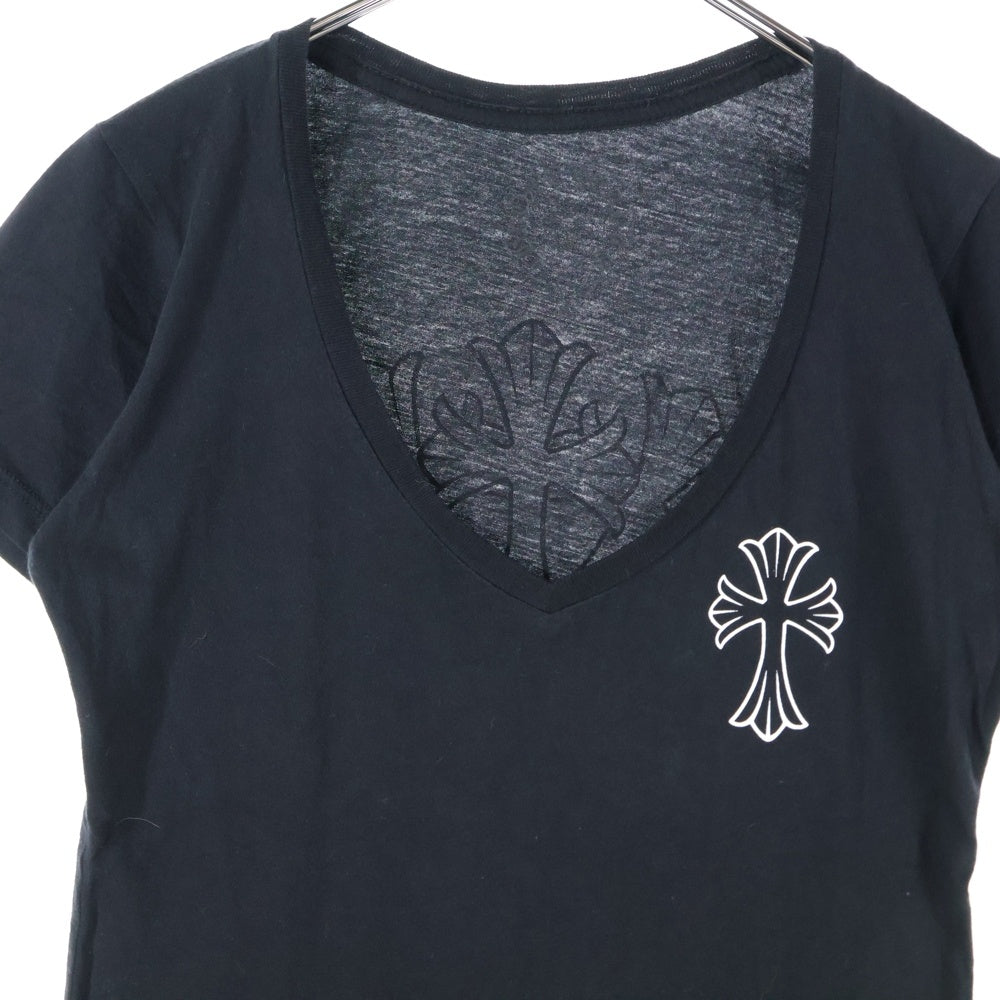 CHROME HEARTS(クロムハーツ) バックラベルクロス Vネック 半袖Tシャツ ブラック