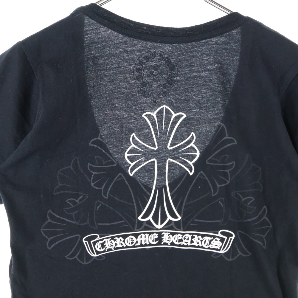 CHROME HEARTS(クロムハーツ) バックラベルクロス Vネック 半袖Tシャツ ブラック