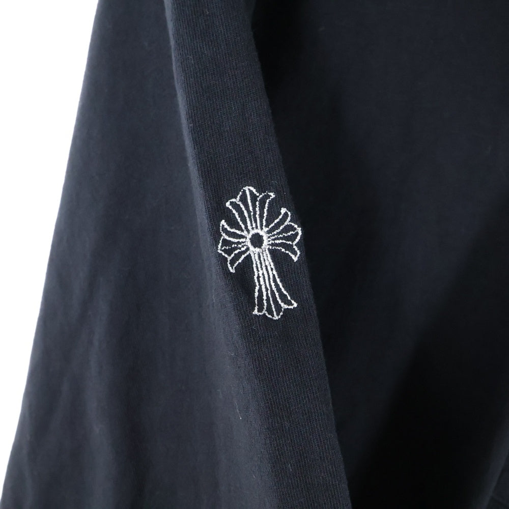 CHROME HEARTS(クロムハーツ) YNOT L/S TEE フロントロゴ刺繍 袖CHクロス刺繍 クルーネック 長袖Tシャツ ブラック