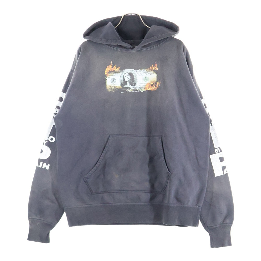 SAINT MICHAEL(セントマイケル) 24SS PTP_HOODIE BRND MONEY バーンドマネープリント スウェット プルオーバーパーカー チャコールグレー SM-YS8-0000-C51
