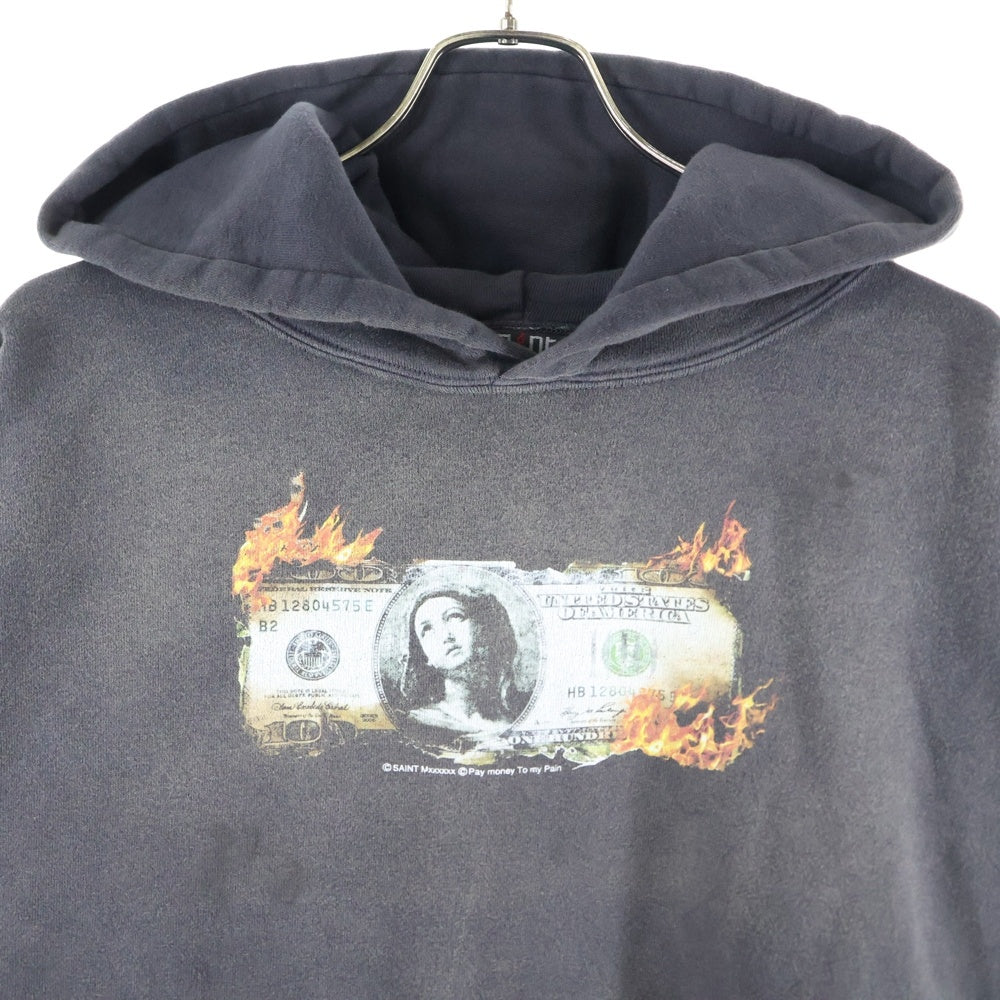 SAINT MICHAEL(セントマイケル) 24SS PTP_HOODIE BRND MONEY バーンドマネープリント スウェット プルオーバーパーカー チャコールグレー SM-YS8-0000-C51