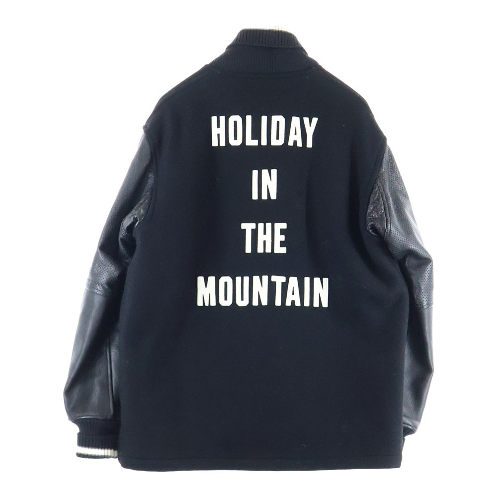 Mountain Research(マウンテンリサーチ) フロントAMロゴワッペン 袖レザー スタジアムジャケット ブラック MTR-2568