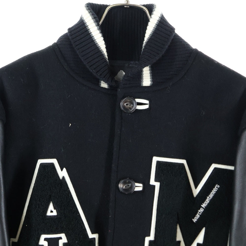Mountain Research(マウンテンリサーチ) フロントAMロゴワッペン 袖レザー スタジアムジャケット ブラック MTR-2568