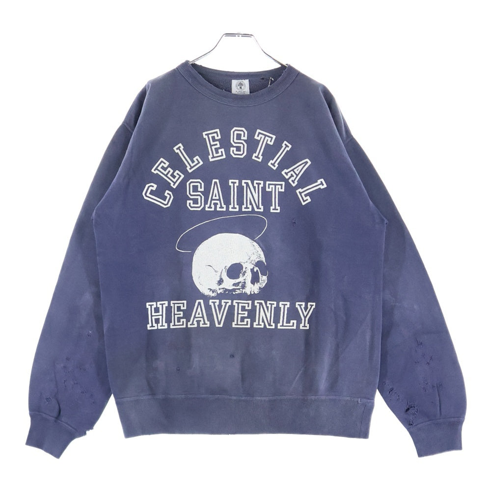 SAINT MICHAEL(セントマイケル) 21AW SKULL USED CREW NECK SWEAT スカルプリント ユーズド加工 クルーネックスウェットトレーナー SM-A21-0000-027