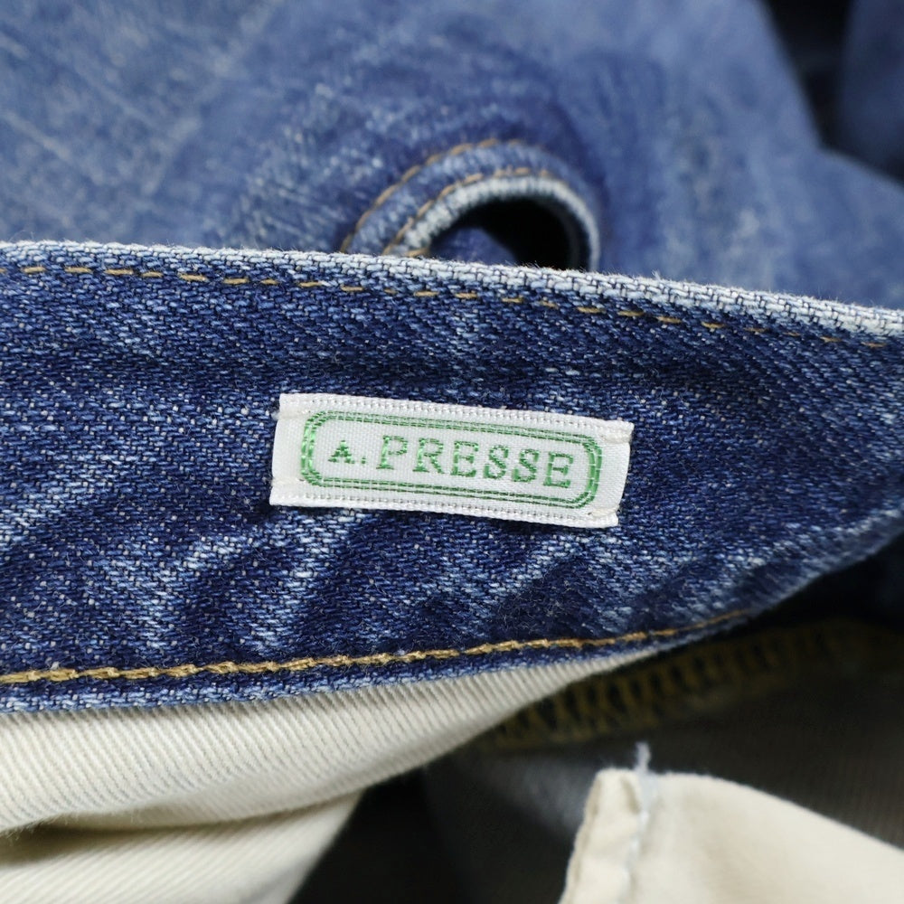 A.PRESSE(アプレッセ) Washed Denim Pants E BLEACH ウォッシュ加工 ストレート デニムパンツ インディゴ AP-4004